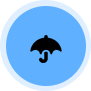 a black umbrella icon with blue background